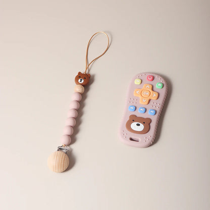 Pacifier clip and Baby Teether TV Remote Control Shape Silicone Teether Teething Toy Kids Sensory Educational Toy baby gift set