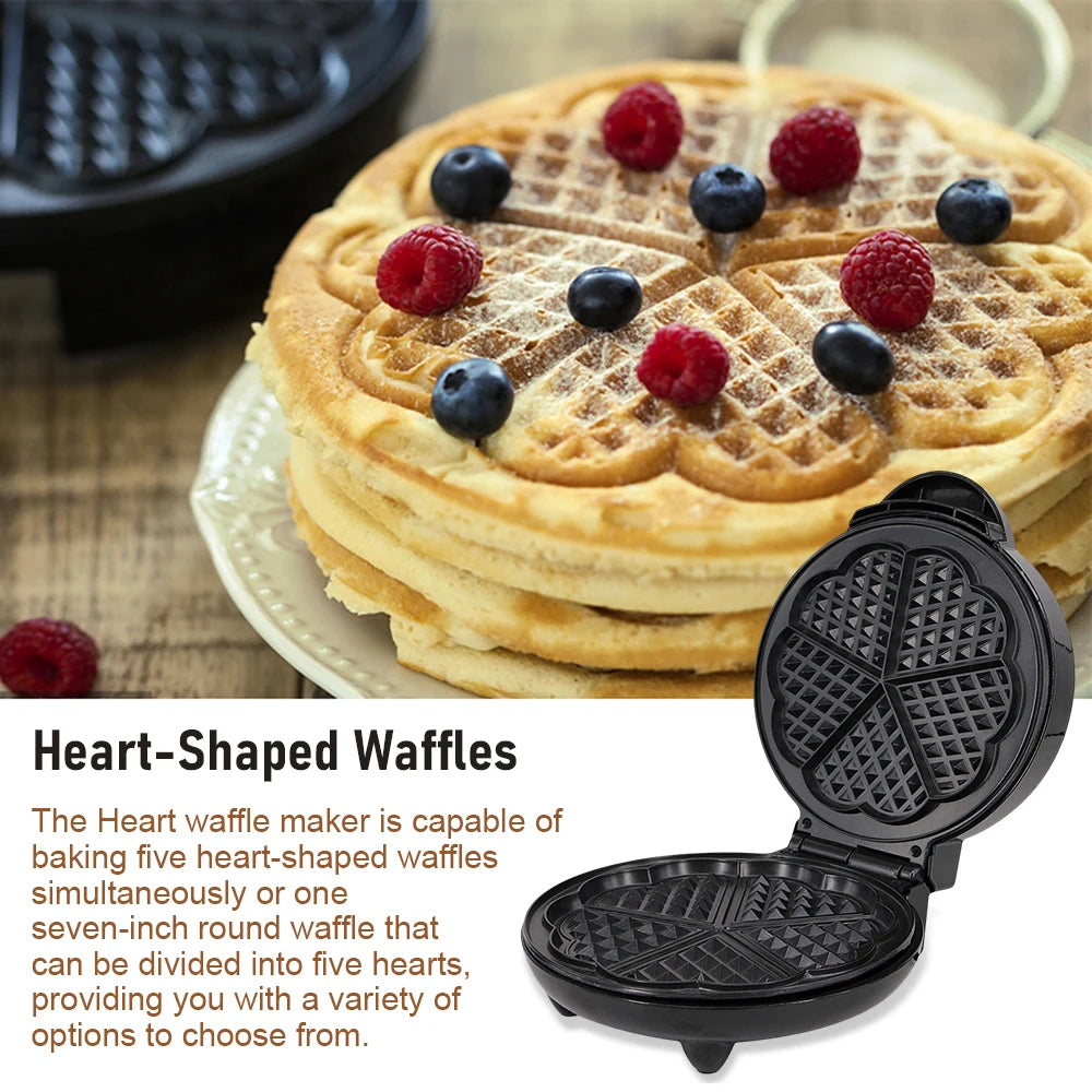 1000W Mini Electric Waffles Maker Bubble Egg Cake Oven Breakfast 5 Heart-Shaped Waffles Griddle Iron Maker Cooking Appliance