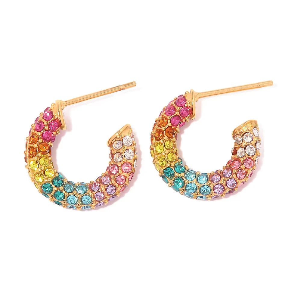Fashion CZ Zircon Round Huggie Hoop Earrings for Women Geometric U Shape Ear Buckle Hoops Gold Plated Stainless Steel Jewelry