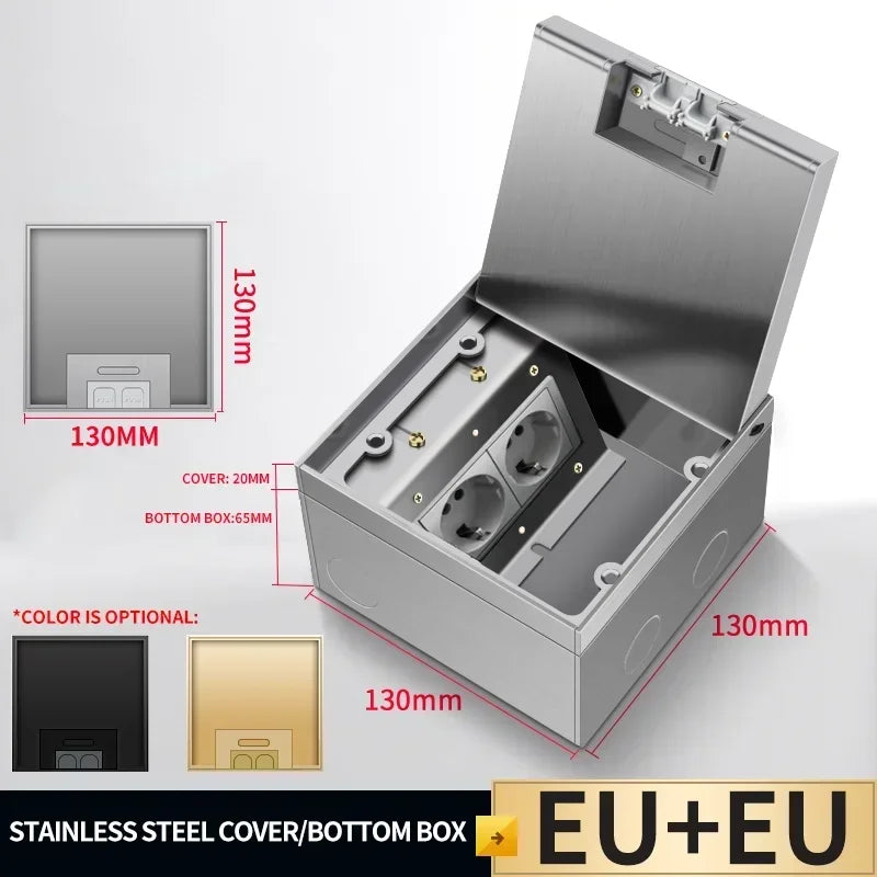 1PCS Flat Floor Hidden Socket, EU Electrical Outlet, Embedded Stainless Steel Marble Floor Socket Box for Home and Office Use