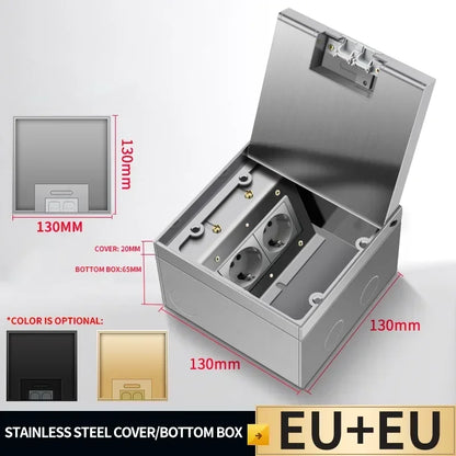 1PCS Flat Floor Hidden Socket, EU Electrical Outlet, Embedded Stainless Steel Marble Floor Socket Box for Home and Office Use