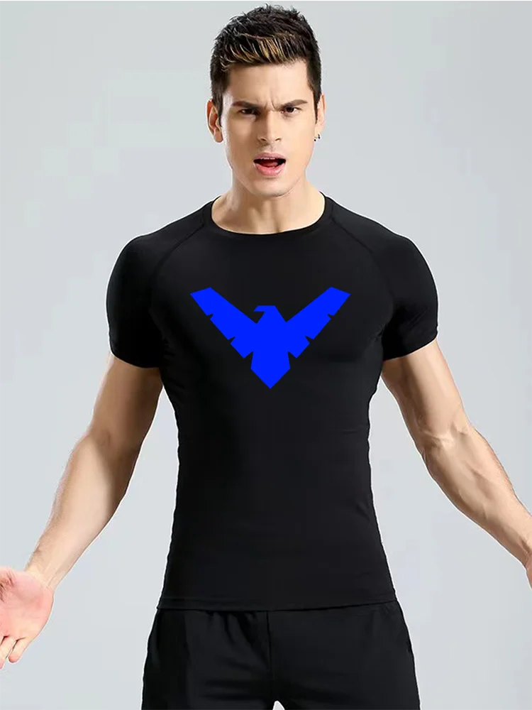 Compression Nightwing Print Tops For Men T Shirt Rashguard Jiu Jitsu Gym Fitness Running Train   ing Shirts Jersey Short Sleeved