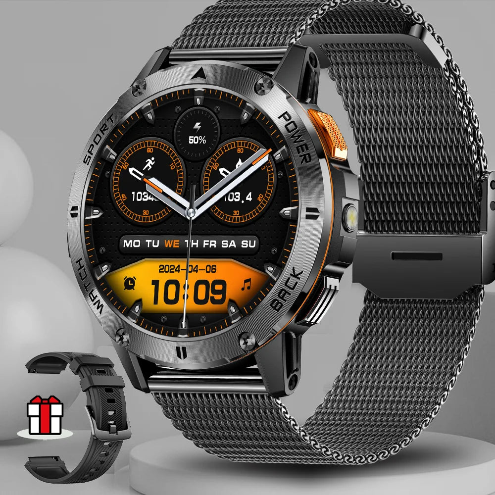 2025  Smart Watch Wireless Calling Weather Forecast Magnetic Charging Waterproof LED Flashlight Men smartwatch For Android IOS