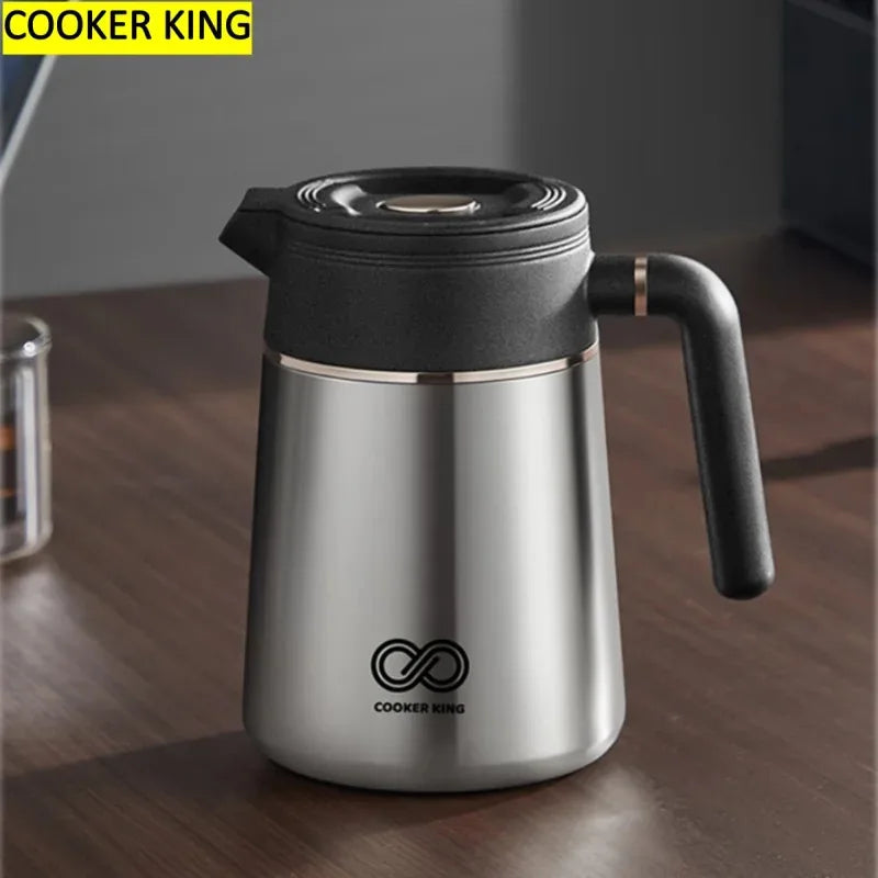 COOKER KING 1L Stainless Steel Thermal Carafe Flask Jug, Vacuum Insulated Coffee Pot For Keeping Hot/Cold Coffee, Tea, Water