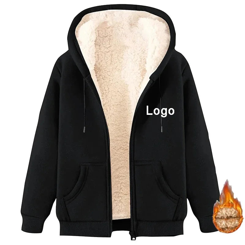 Customized Fleece Liner Zip Up Hoodies Men Fashion Autumn and Winter Long Sleeve Printed Sweatshirts Thick Zipper Pullovers