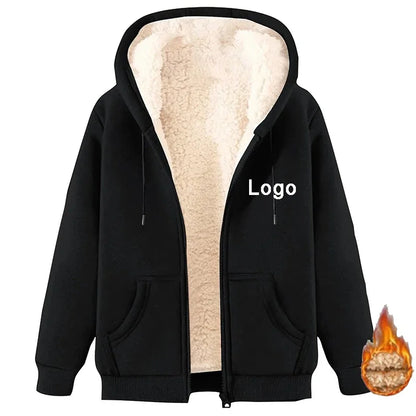 Customized Fleece Liner Zip Up Hoodies Men Fashion Autumn and Winter Long Sleeve Printed Sweatshirts Thick Zipper Pullovers