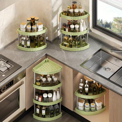 Multi-Tier Corner Kitchen Organizer - Space-Saving Plastic Storage Rack for Seasonings & Essentials