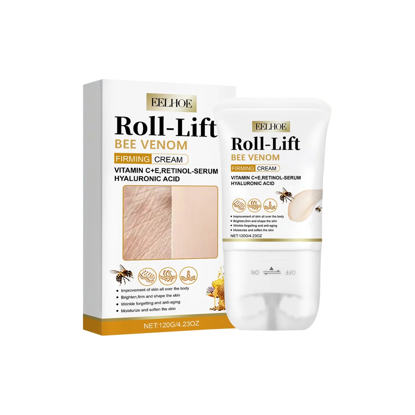 EELHOE Bee Venom Cellulite and Sagging Cream Firming Body Skin Tightening Neck Arm Belly Buttocks Deep Hydration Roller Cream