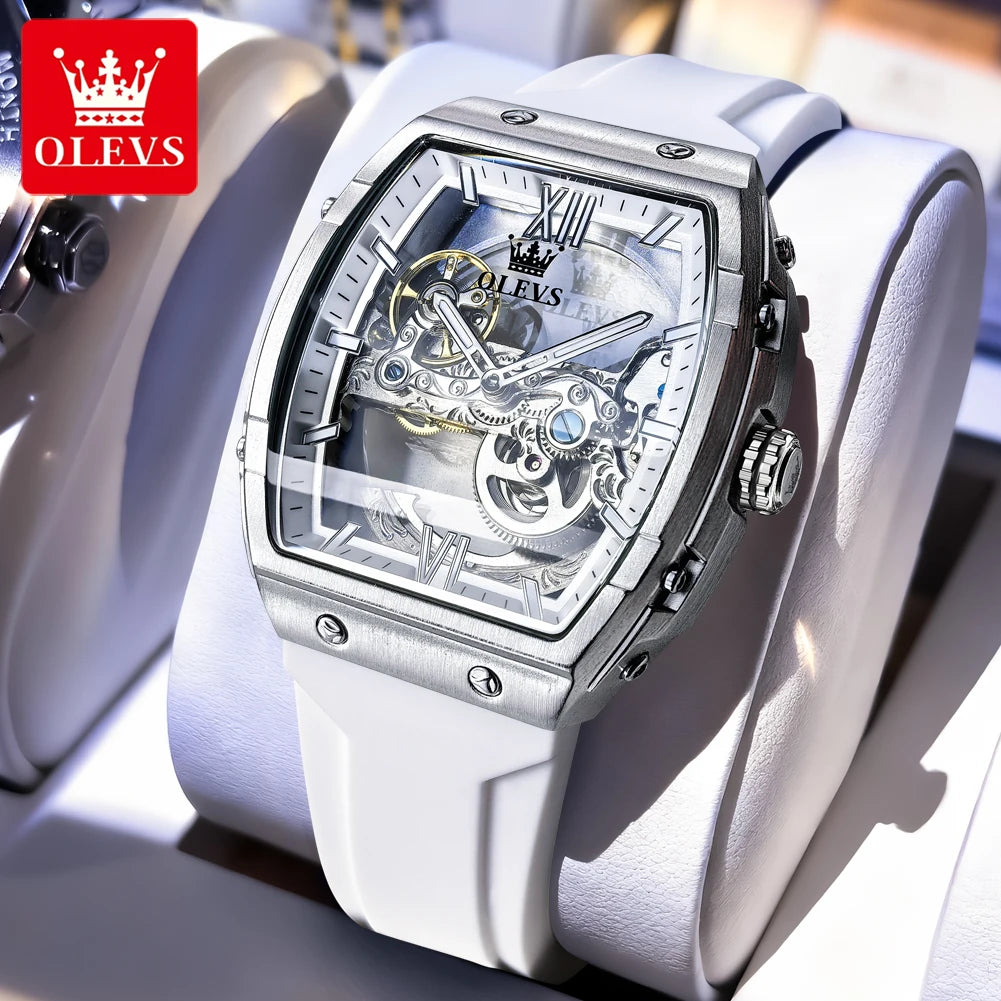 OLEVS 6779 Automatic Men Watch Skeleton 50mm Large Dial Waterproof Silicone Strap Mechanical Watch for Men