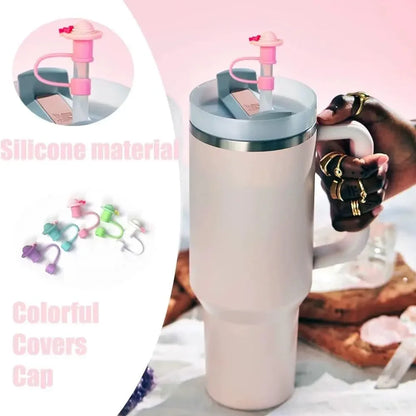 3pcs Accessories Set 1 Spill Proof Stopper Butterfly Straw Cover Boot 1 Straw and Brush and 1 Flower Charm Chain for Stanley Cup