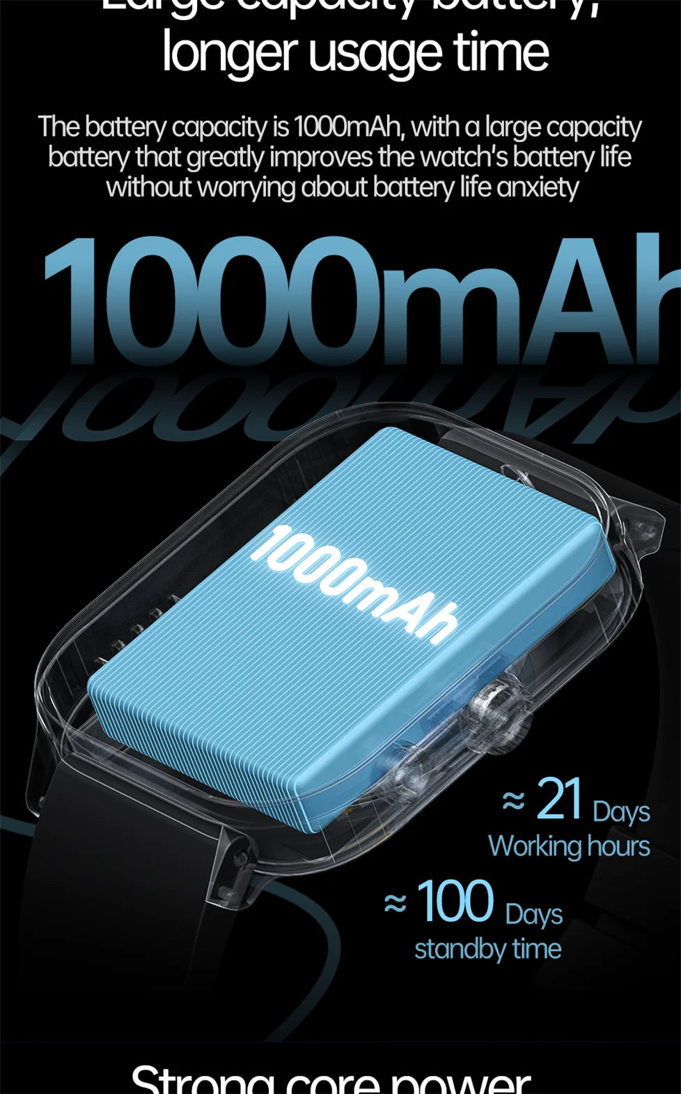 2025 new smart watch 1000MAH 2.04 inch ultra HD screen all day health heart rate detection 70+ sports IP68 waterproof BT call