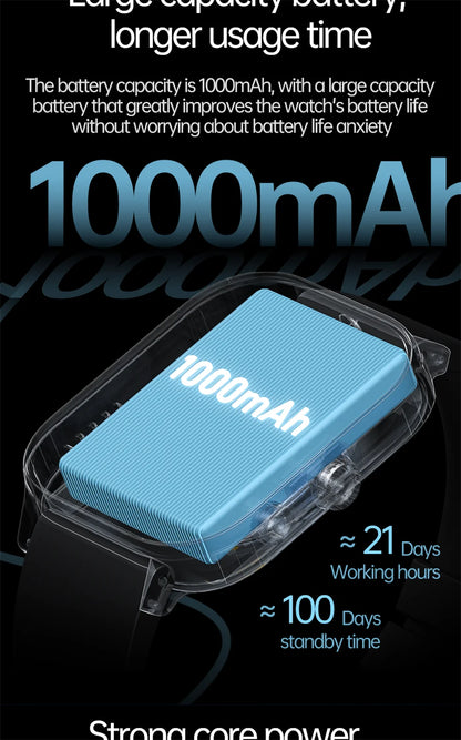 2025 new smart watch 1000MAH 2.04 inch ultra HD screen all day health heart rate detection 70+ sports IP68 waterproof BT call
