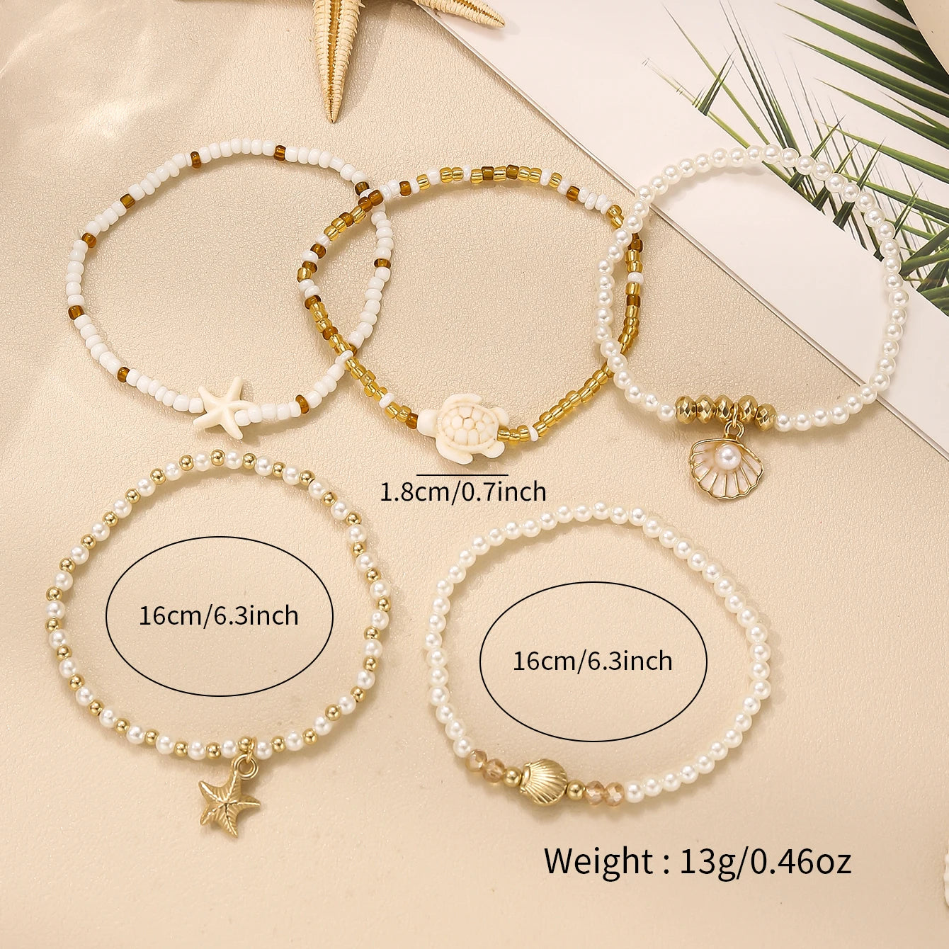 Elegant Multi-layer Imitation Pearl Bracelet Starfish Shell Turtle Pendant Bracelet Women's Summer Party Dating Jewelry