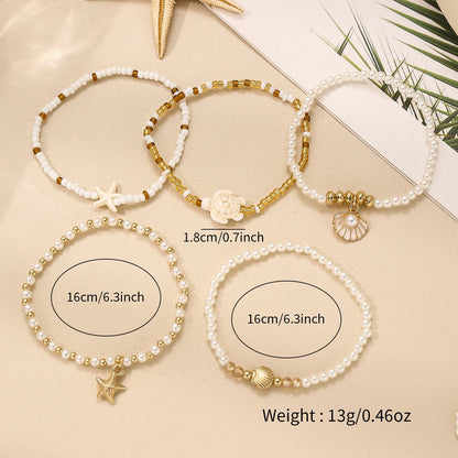 Elegant Multi-layer Imitation Pearl Bracelet Starfish Shell Turtle Pendant Bracelet Women's Summer Party Dating Jewelry
