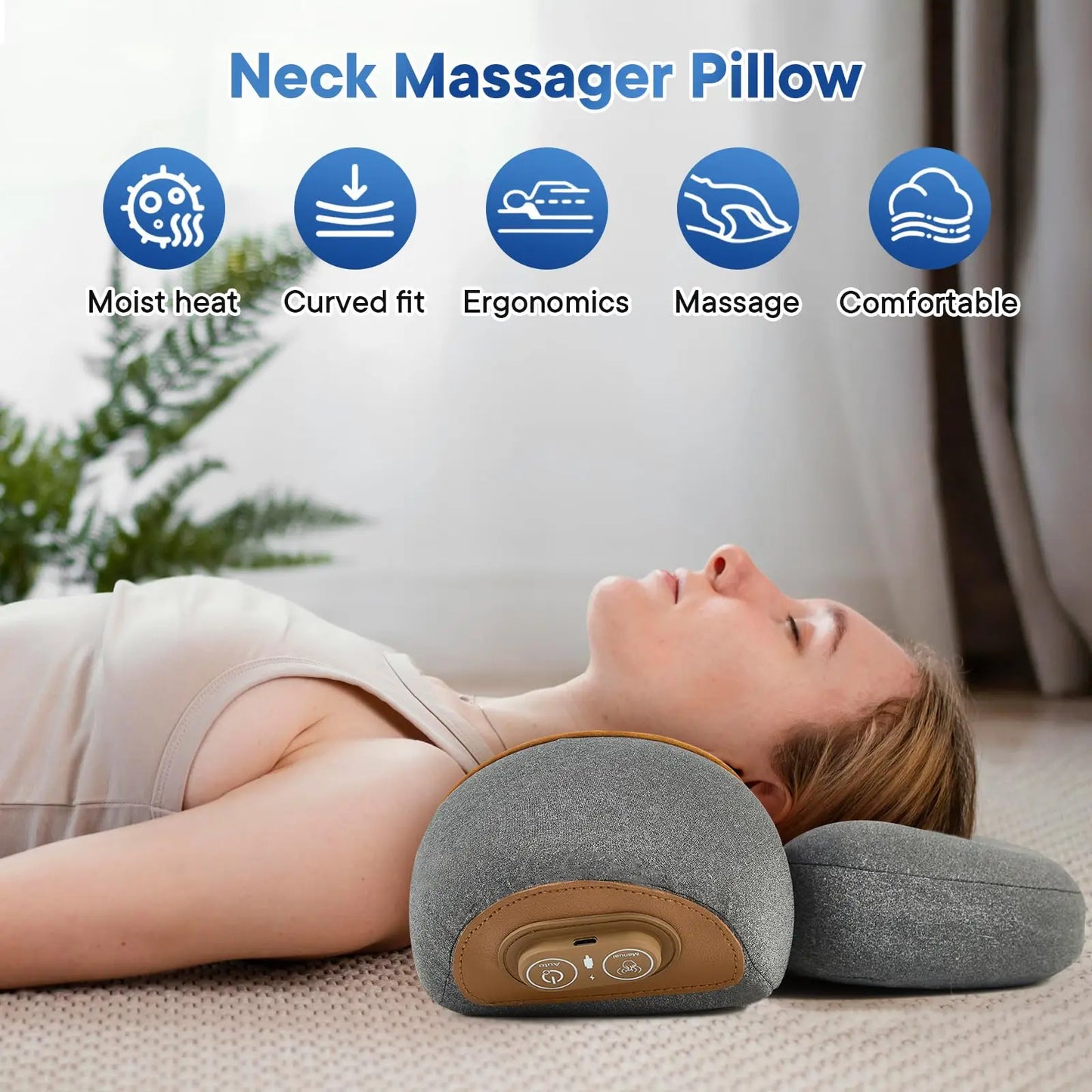 3-in-1 Neck Massager Pillow, Neck Massager for Deep Tissue, Massage Pillow with Heat, Vibration & Airbag Traction