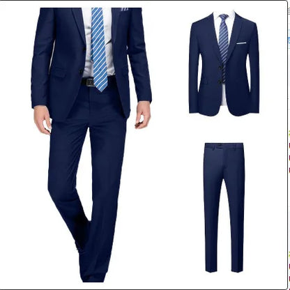 Business Casual Men's Two-Piece Suit Set Wedding Groomsmen Pure Color Formal Wear Spring Summer Autumn Winter New Arrival