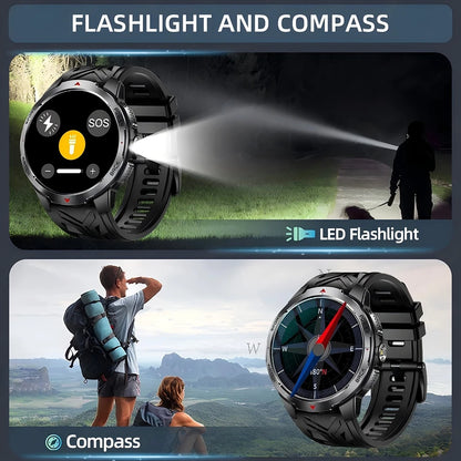 2026 New Smart Watch Men with Flashlight Sports 3ATM Waterproof 1100 mAh Large battery BT Call  Man for Android iOS Smartwatch