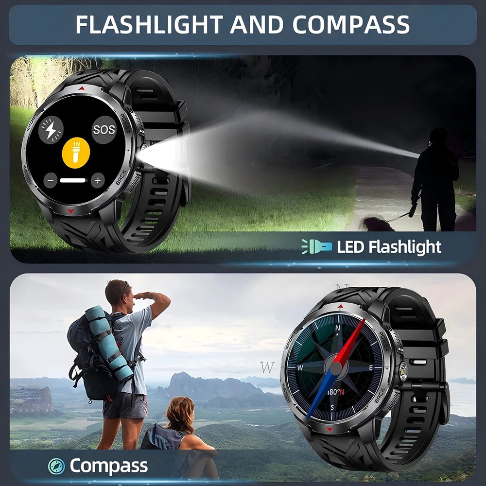 2026 New Smart Watch Men with Flashlight Sports 3ATM Waterproof 1100 mAh Large battery BT Call  Man for Android iOS Smartwatch