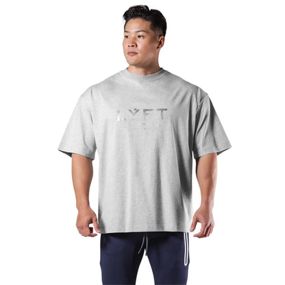 LYFT New Gym Short Sleeve Mens T Shirt Loose Fitness Muscle Men Tee Breathable Sports Training Shirts Casual Crew Neck Men's Top