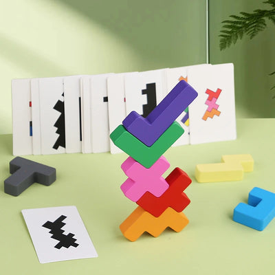 Wooden Shadow Matching Puzzle Montessori Colorful Building Blocks with Card Geometric Shape Sorting Toy Kids Early Learning