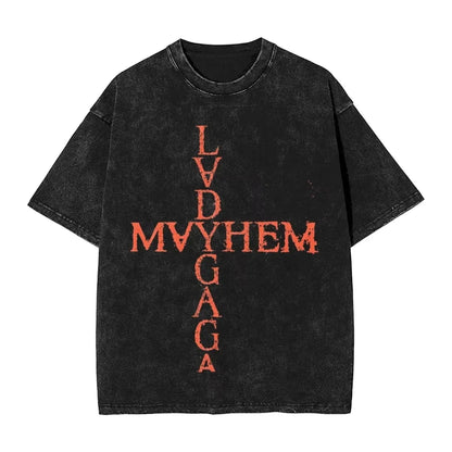 Washed T Shirts Lady Gaga Mayhem Hip Hop Retro Vintage High Street Streetwear Short Sleeve Print Tees Men's Women Tops Harajuku