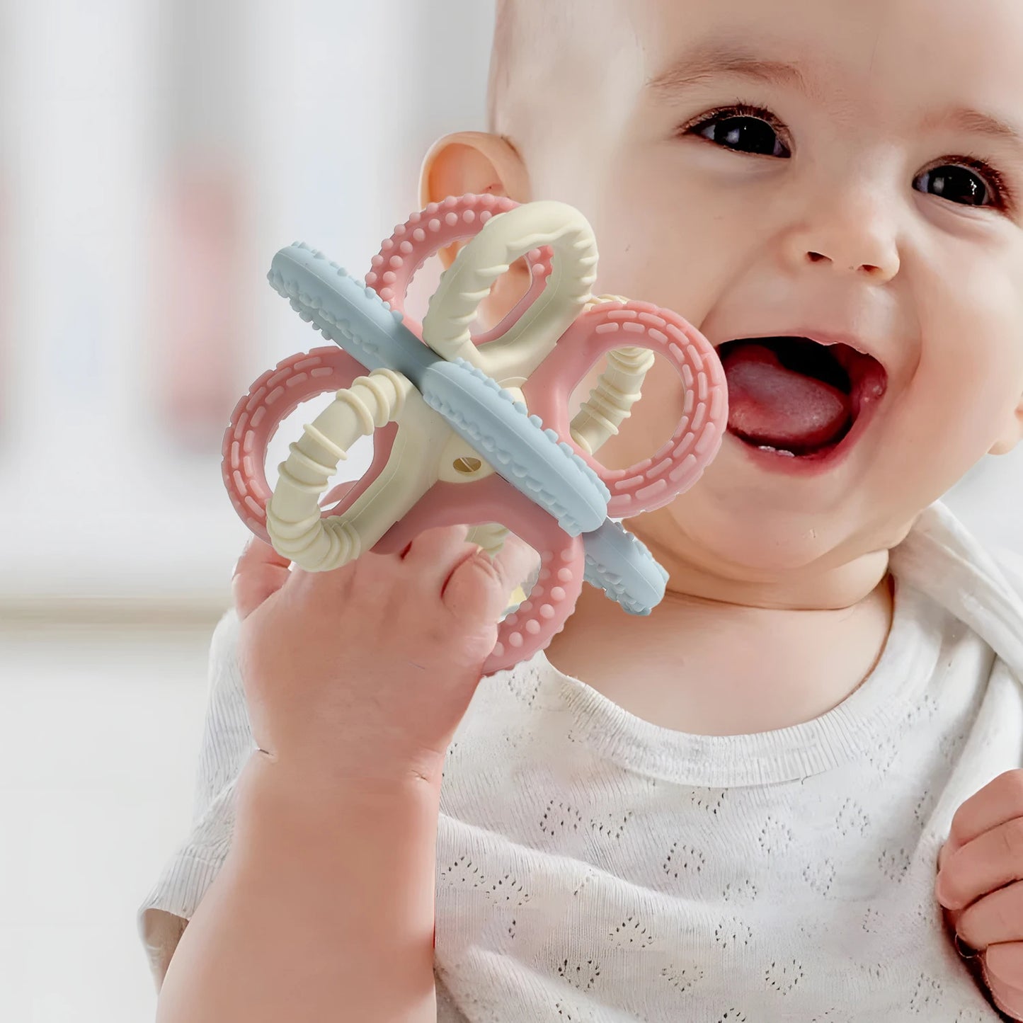 Teething Toys 3 6 Months for Kids Girls Boys,3 Pack Silicone Rattle Chew Toys for Babies 6 12 18months Newborn Infant,Combinable