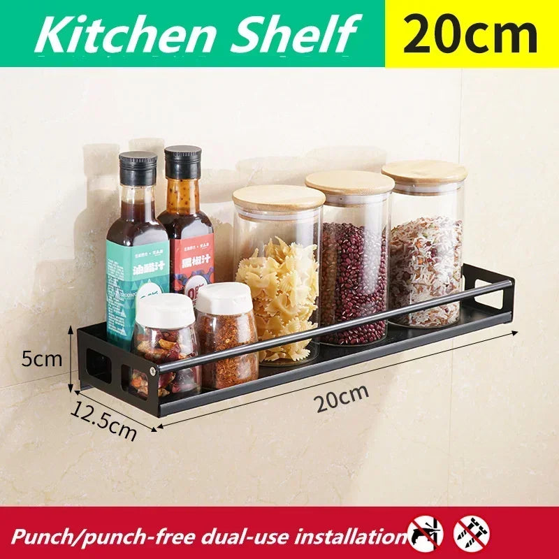 Spice Rack Wall Mount Kitchen Spice Organizer Storage Shelf Punch-Free Shelves Holder for Kitchen Wall Bathroom Household Items