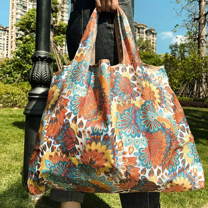 Large Capacity Foldable Portable Supermarket Environmentally Friendly Shopping Grocery Bag, Waterproof Shoulder Storage Bag