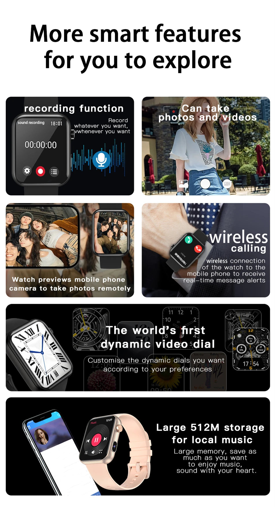 Smart Watch Women Men sound recording Camera Take Photo Record Video Watches Sport Waterproof Bluetooth Call Smartwatch 2025 New