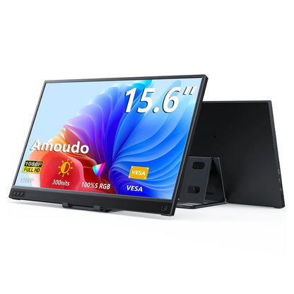 Amoudo 15.6 Inch Portable Monitor 1920x1080P  Extend Display IPS LCD Panel Penhole Stand VESA USBC Mini HDMI Mobile Display