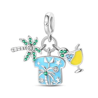 Leisurely 925 Sterling Silver Beach Trip Hawaiian Bikini Surf Coconut Tree Charm Fit DIY Bracelet Necklace Travel Souvenirs