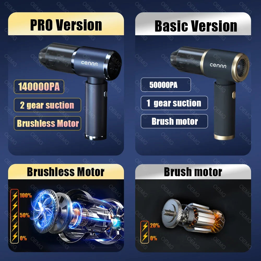 CENRR 140000PA Car Vacuum Cleaner Mini Portable Powerful Strong Suction Handheld Blower for Home Appliance Car Wireless Cleaner