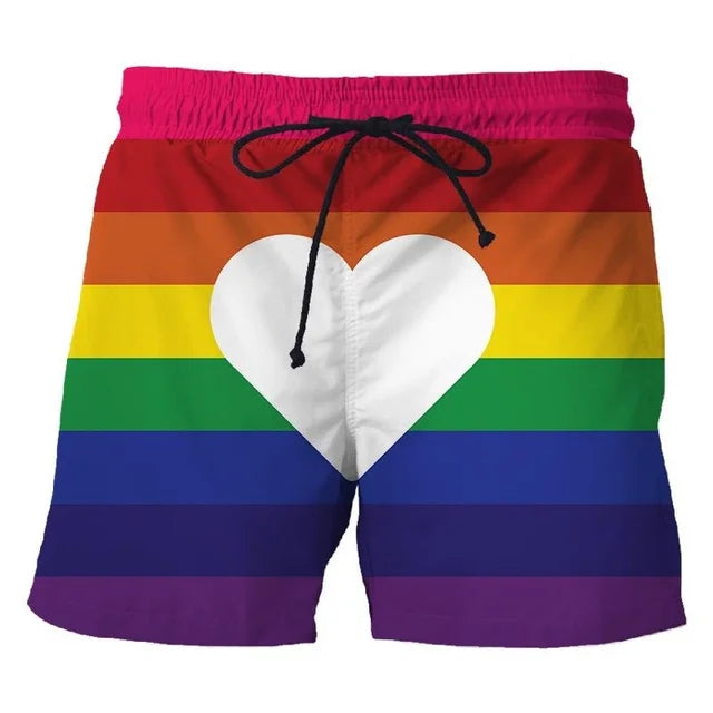 3d Printing LGBT Rainbow Short Pants Street Fashion Breathable Colorful Beach Shorts Vacation Beachwear Swim Trunks Clothing