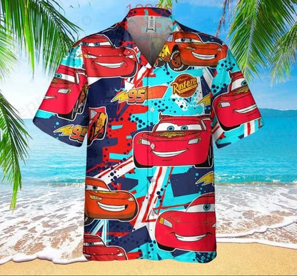 Disney Personalizes Lightning Mcqueen Men Women Shirt Cars Movie Hawaiian Shirt Kids Summer Beach Shirt