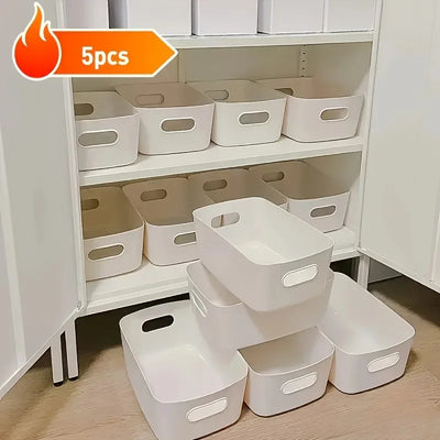 5pcs Stackable Storage Box Set,Rectangular Plastic Organizer Containers,Durable, Reusable,for Kitchen,Bathroom,Dorm Essentials