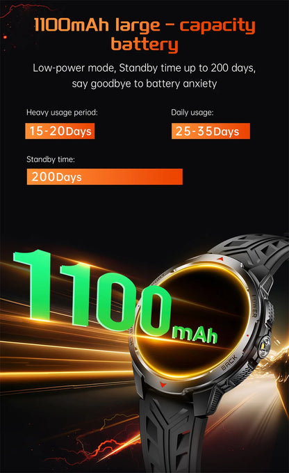 2026 New Smart Watch Men with Flashlight Sports 3ATM Waterproof 1100 mAh Large battery BT Call  Man for Android iOS Smartwatch