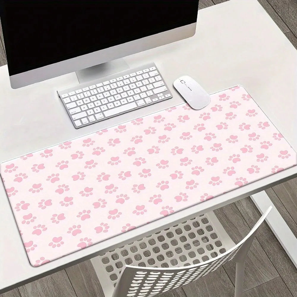 Pink Paw Print Desk Pad ，Large Rectangular Desk Mat For Office & Home, Gaming Keyboard Mousepads Long Desk Pads