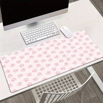 Pink Paw Print Desk Pad ，Large Rectangular Desk Mat For Office & Home, Gaming Keyboard Mousepads Long Desk Pads
