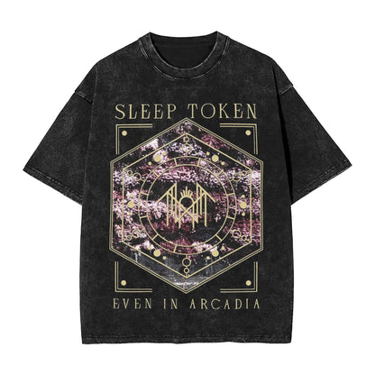 Sleep Rock Music Tokensd Even In Arcadia T Shirt Hip Washed Short Sleeve High Street T-Shirt Fashion for Men Women Streetwear