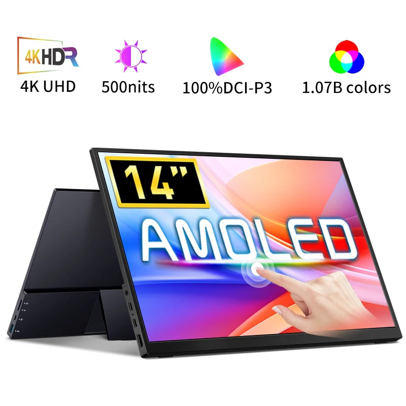 VCHANCE 14'' Oled Portable Monitor Touch Screen with Sleeve Bag 500nits Office Travel Display Extender for Macbook Gaming Laptop