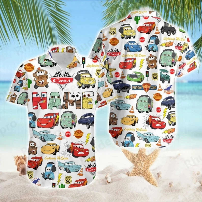 Disney Personalizes Lightning Mcqueen Men Women Shirt Cars Movie Hawaiian Shirt Kids Summer Beach Shirt