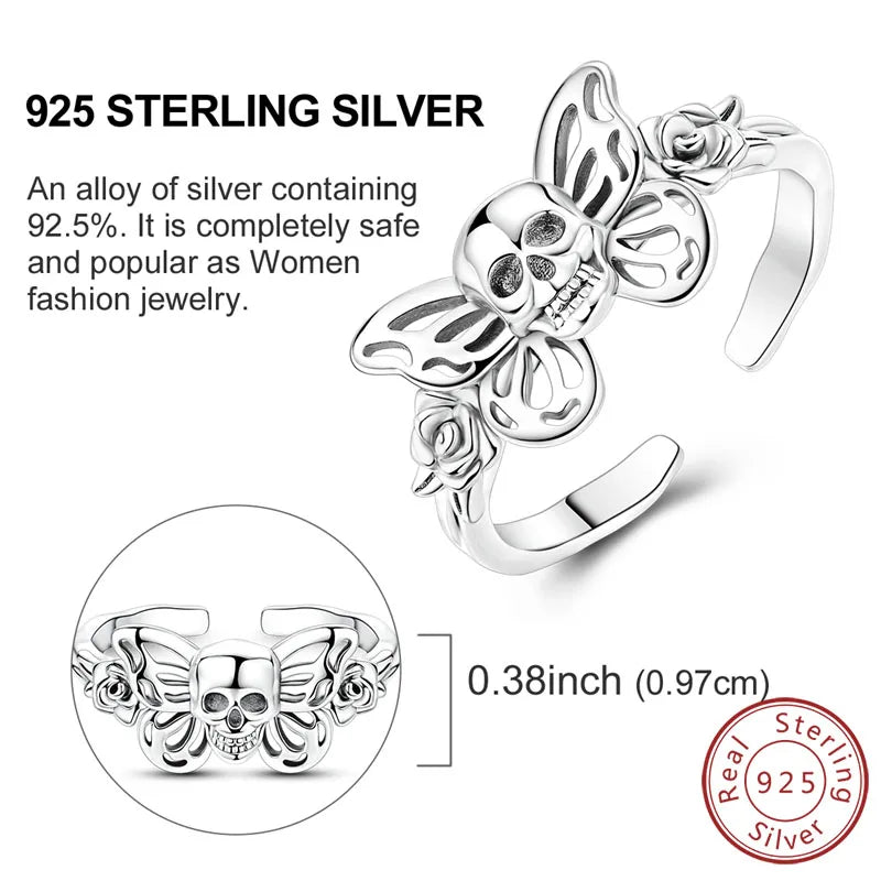 Halloween Earrings Ring Necklace 925 Sterling Silver Sparkling Skull Bow Stud Drop Earring For Women Men Halloween Party Jewelry