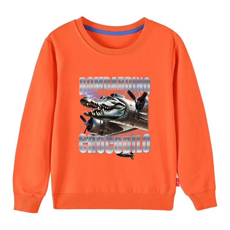 Italian Brainrot Meme For Kids Pure Cotton Sweatshirts BOMBARDINO CROCODILO Printed Children's Pullover Boys Girls thin Hoodies
