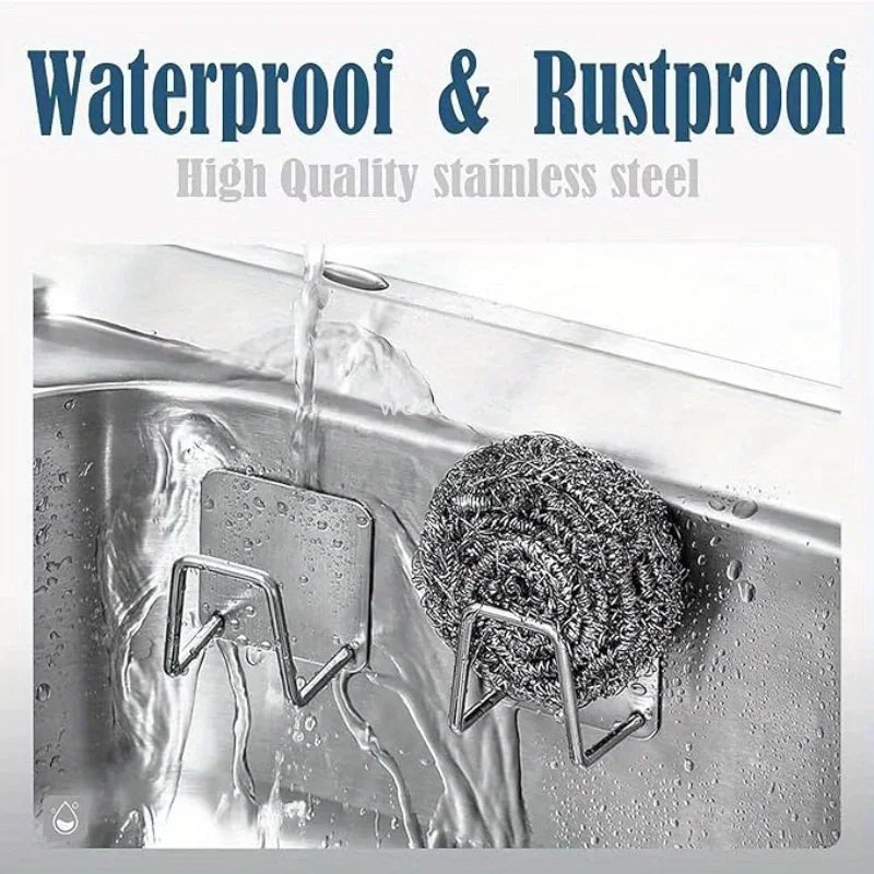 Sponge Holder Kitchen Sink Stainless Steel Sink Shelf Adhesive Holders Drain Drying Rack Wall Hook Accessories Storage Organizer