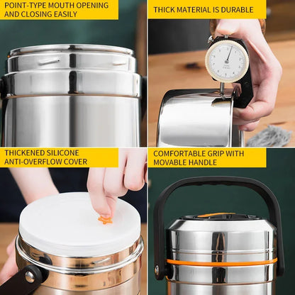 Stainless Steel Vacuum Thermal Lunch Box Large Capacity Multiple Layers Insulated Barrel  Bento Box Carrying Pot
