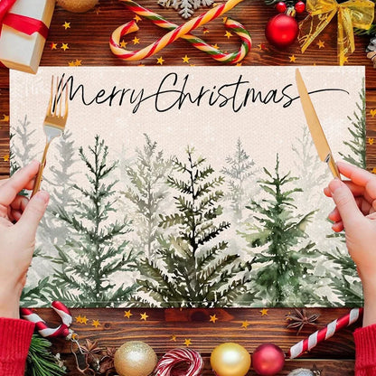Linen Christmas Tree Placemats Navidad Noel Winter Table Mats for Kitchen Dining Christmas Decorations for Home 2025 Xmas Party
