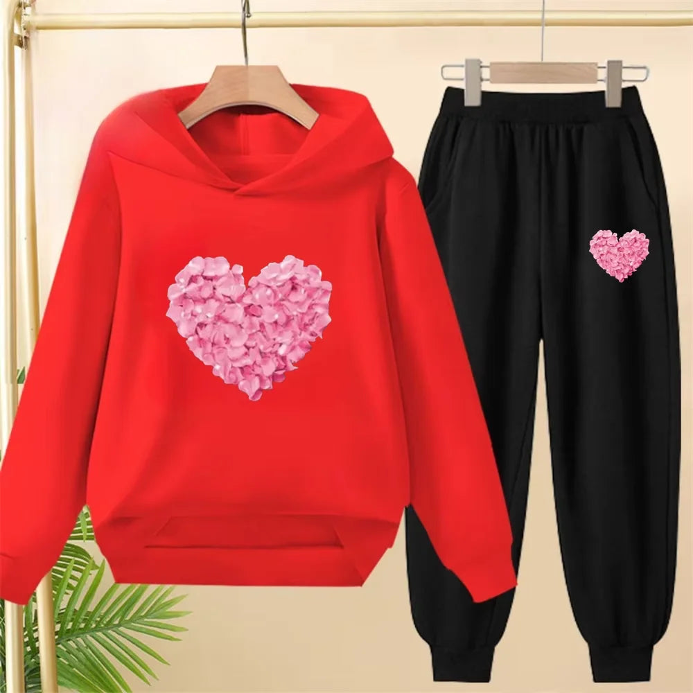 Petals heart-shaped Children's Tops and bottom Hoodies Girls Boy age 3-12 Coat Casual Toddle Sweatshirr Hood autumn clothing