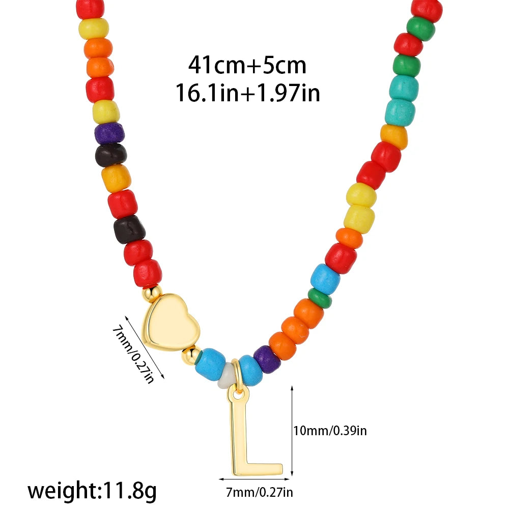 Colorful 26 Initial Letter Necklace Wedding for Women Adjustable Fashion Heart Beads Clavicle Chain Necklaces Christmas Jewelry