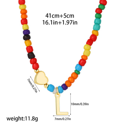 Colorful 26 Initial Letter Necklace Wedding for Women Adjustable Fashion Heart Beads Clavicle Chain Necklaces Christmas Jewelry
