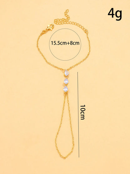Water drop finger bracelet for summer women, high-end fashion, versatile zircon hand chain, light luxury jewelry